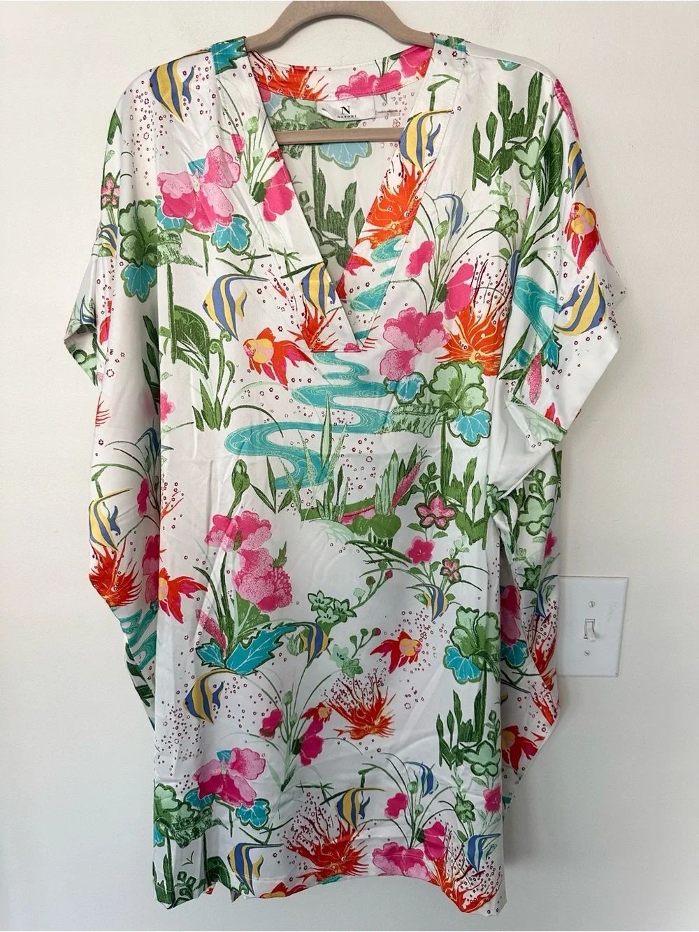 Natori Fish Floral Tunic Blouse S